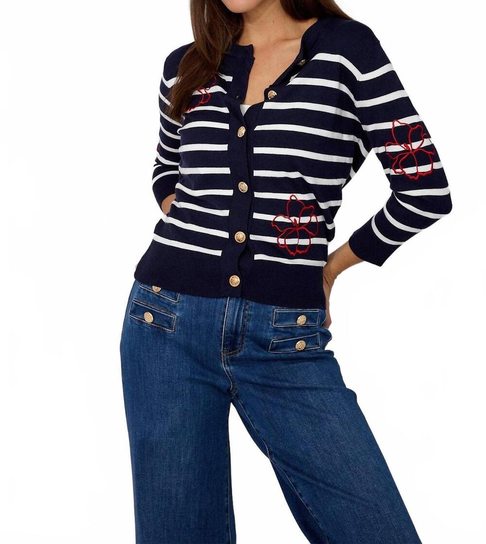 NEW FRANK LYMAN striped cardigan in midnight/white